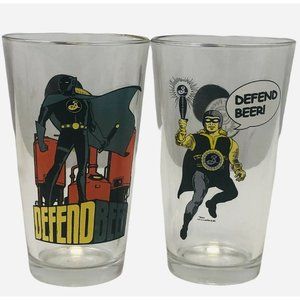 NEW YORK COMIC CON Glasses Brooklyn Brewery DEFEND BEER Pint Glass -SET Of 2